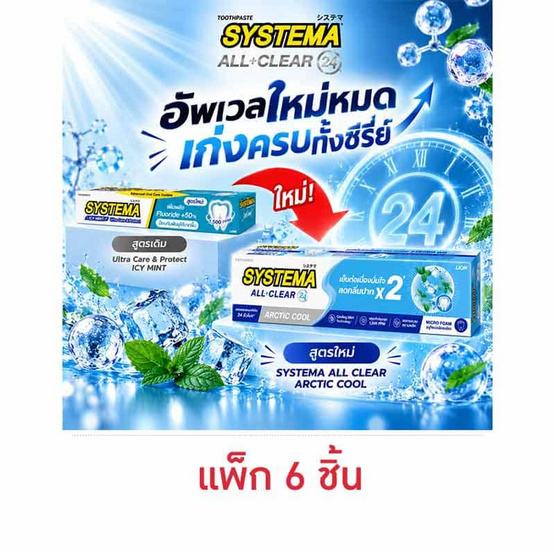 ซิสเท็มมา ยาสีฟัน ออล เคลียร์ อาร์กติกคูล 80 กรัม (แพ็ก 6 ชิ้น)
