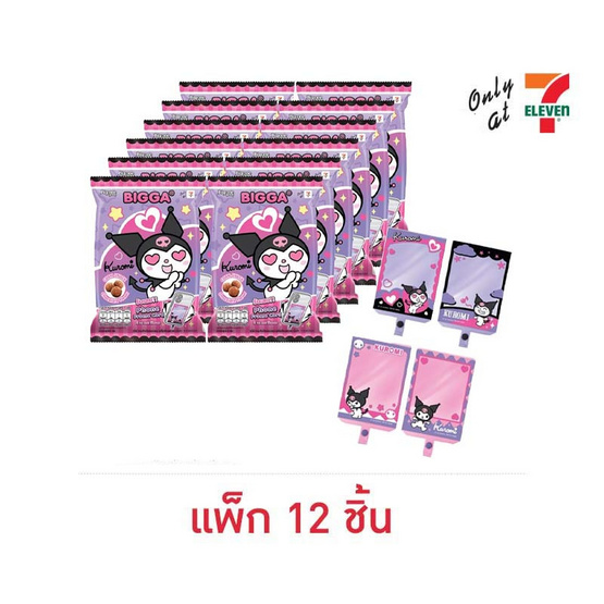 บิ๊กก้า ข้าวโพดอบกรอบรสช็อกโกแลต พร้อมคุโรมิโฟนเฟรมการ์ด คละแบบ 6 กรัม (แพ็ก 12 ชิ้น)