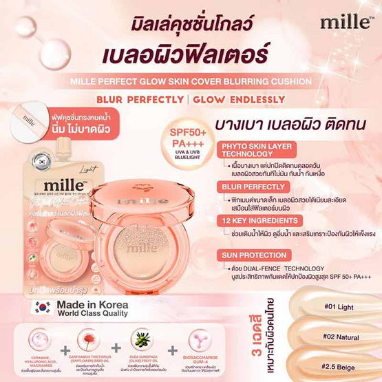 Mille คุชชั่น Perfect Glow Cushion SPF50+ PA+++ 6 กรัม แพ็ก 6 ชิ้น Mille คุชชั่น Perfect Glow Cushion SPF50+ PA+++ 6 กรัม แพ็ก 6 ชิ้น