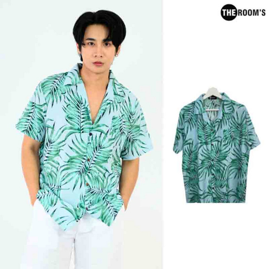 THE ROOM'S เสื้อฮาวาย ลาย Tokyo สีเขียว