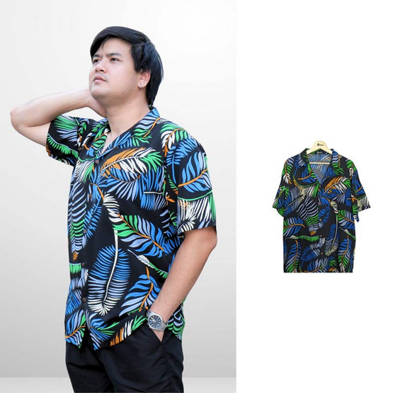THE ROOM'S เสื้อฮาวาย ลายAloha leaf สีดำ THE ROOM'S เสื้อฮาวาย ลายAloha leaf สีดำ