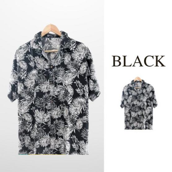 THE ROOM'S เสื้อฮาวาย ลายBox wood สีดำ