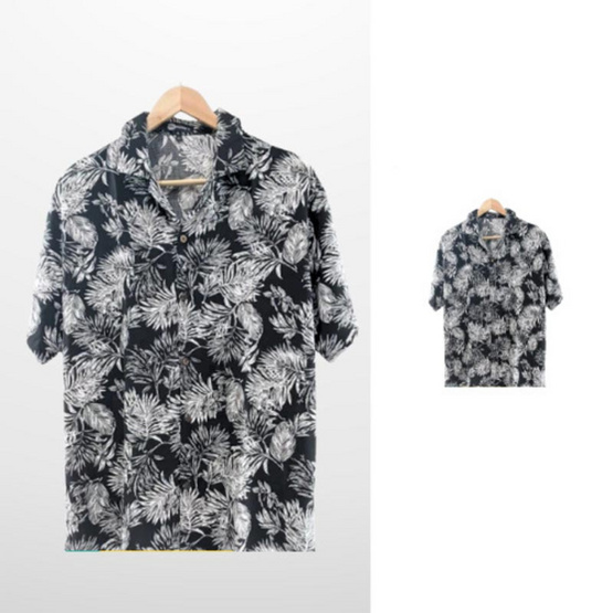 THE ROOM'S เสื้อฮาวาย ลายBox wood สีดำ
