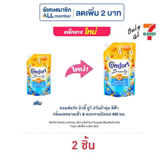 คอมฟอร์ท บิวตี้ ยูวี ปรับผ้านุ่ม สีฟ้า กลิ่นแดดยามเช้า & ดอกทรอปิคอล 450 มล.