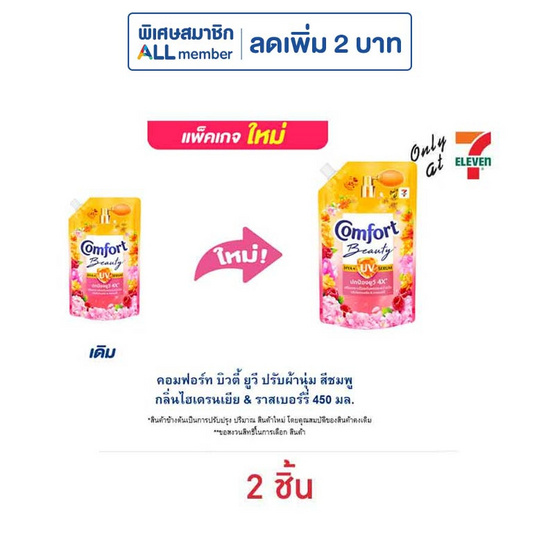 คอมฟอร์ท บิวตี้ ยูวี ปรับผ้านุ่ม สีชมพู กลิ่นไฮเดรนเยีย & ราสเบอร์รี่ 450 มล.