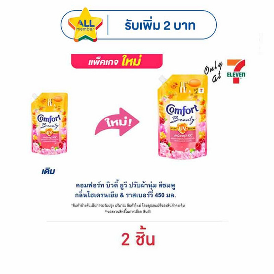 คอมฟอร์ท บิวตี้ ยูวี ปรับผ้านุ่ม สีชมพู กลิ่นไฮเดรนเยีย & ราสเบอร์รี่ 450 มล.