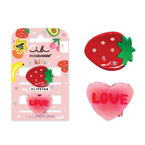 invisibobble กิ๊บหนีบผม เรืองแสงได้ รุ่น Clipstar GLOW KIDS Strawberry 2 ชิ้น invisibobble กิ๊บหนีบผม เรืองแสงได้ รุ่น Clipstar GLOW KIDS Strawberry 2 ชิ้น