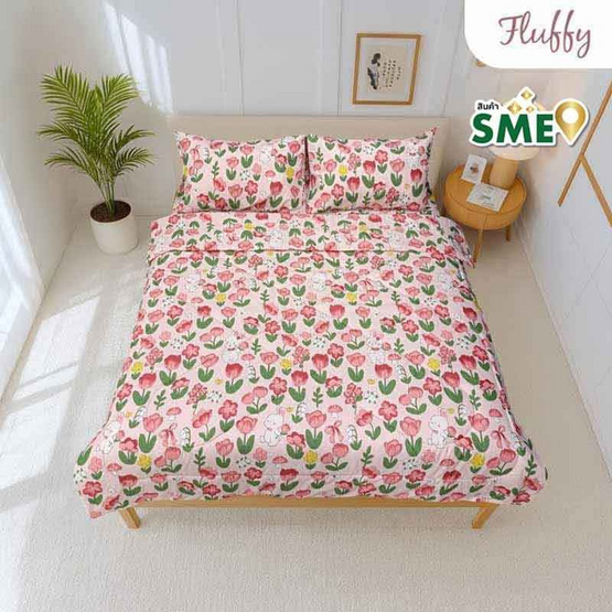 Fluffy ชุดผ้าปูไม่รวมนวม ขนาด 6 ฟุต ลาย Pink Lilie