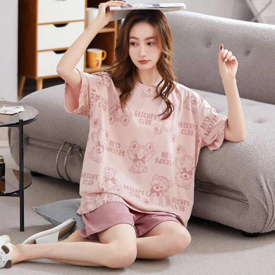 Bra Studio ชุดนอนเสื้อแขนสั้นพร้อมกางเกงขาสั้น ลายหมีสีชมพู