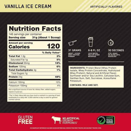 Optimum Nutrition โกลด์ สแตนดาร์ท เวย์โปรตีน 10 ปอนด์ รสวานิลลา ครีม Optimum Nutrition โกลด์ สแตนดาร์ท เวย์โปรตีน 10 ปอนด์ รสวานิลลา ครีม