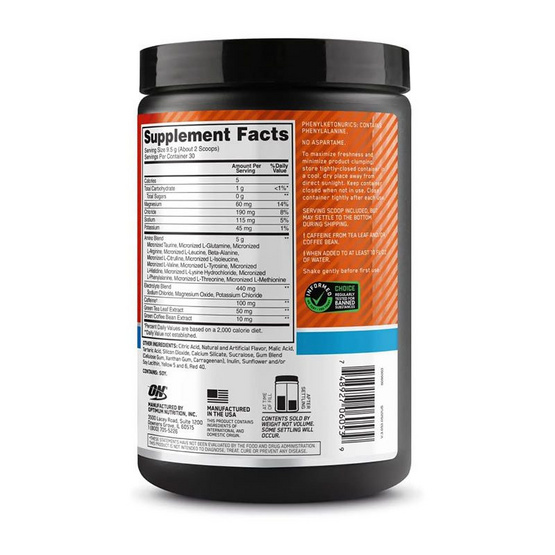 Optimum Nutrition อะมิโน เอนเนอร์จี้ พลัส อิเล็กโทรไลต์ รสส้ม แทนเจอะรีน Optimum Nutrition อะมิโน เอนเนอร์จี้ พลัส อิเล็กโทรไลต์ รสส้ม แทนเจอะรีน