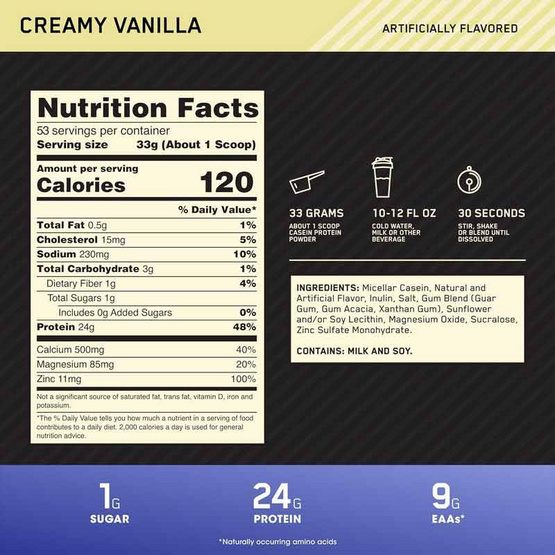 Optimum Nutrition โกลด์ สแตนดาร์ท เคซีน 4 ปอนด์ รสครีมมี่ วานิลลา Optimum Nutrition โกลด์ สแตนดาร์ท เคซีน 4 ปอนด์ รสครีมมี่ วานิลลา
