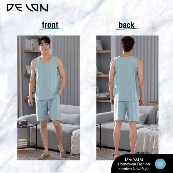 Delon เช็ตชุดลำลอง เนื้อผ้า Cotton เสื้อกล้ามพร้อมกางเกงขาสั้นแบบมีกระเป๋าข้าง รุ่น AA7012 Delon เช็ตชุดลำลอง เนื้อผ้า Cotton เสื้อกล้ามพร้อมกางเกงขาสั้นแบบมีกระเป๋าข้าง รุ่น AA7012