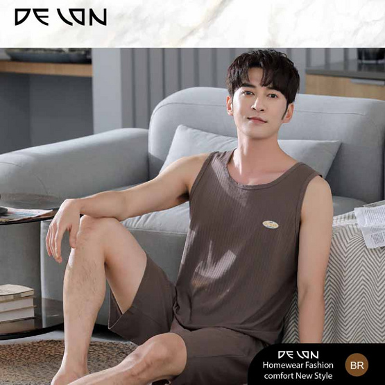 Delon เช็ตชุดลำลอง เนื้อผ้า Cotton เสื้อกล้ามพร้อมกางเกงขาสั้นแบบมีกระเป๋าข้าง รุ่น AA7012