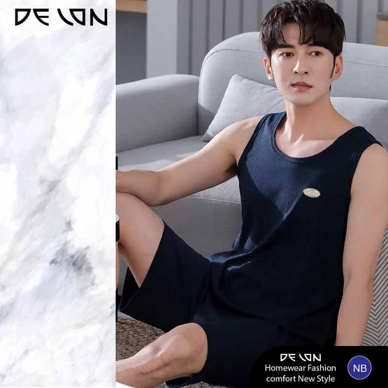 Delon เช็ตชุดลำลอง เนื้อผ้า Cotton เสื้อกล้ามพร้อมกางเกงขาสั้นแบบมีกระเป๋าข้าง รุ่น AA7012