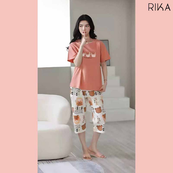 RIKA เซ็ตชุดนอน เสื้อลำลองพร้อมกางเกงขา4ส่วน รุ่น AA3062 สีโอรส RIKA เซ็ตชุดนอน เสื้อลำลองพร้อมกางเกงขา4ส่วน รุ่น AA3062 สีโอรส