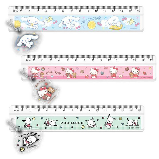 KIAN-DA ไม้บรรทัดสั้น Die-Cut 15cm. Sanrio คละลาย (แพ็ก 3 ชิ้น)