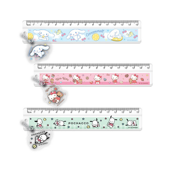 KIAN-DA ไม้บรรทัดสั้น Die-Cut 15cm. Sanrio คละลาย (แพ็ก 3 ชิ้น)