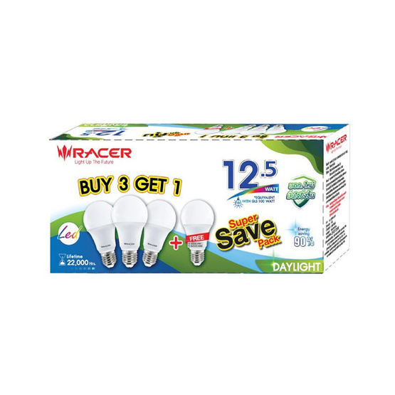 RACER หลอดไฟ LED 12.5 วัตต์ แพ็ก4 แสงขาว RACER หลอดไฟ LED 12.5 วัตต์ แพ็ก4 แสงขาว