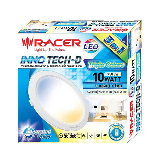 RACER ดาวน์ไลท์ LED INNO TECH-D 10 วัตต์ 3 แสง 4นิ้ว RACER ดาวน์ไลท์ LED INNO TECH-D 10 วัตต์ 3 แสง 4นิ้ว