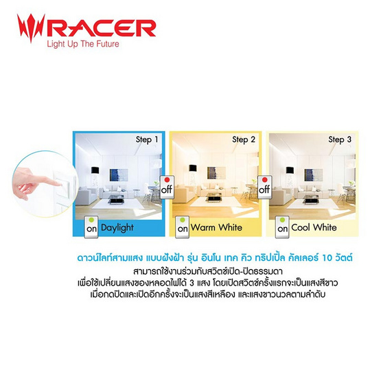 RACER ดาวน์ไลท์ LED INNO TECH-D 10 วัตต์ 3 แสง 4นิ้ว RACER ดาวน์ไลท์ LED INNO TECH-D 10 วัตต์ 3 แสง 4นิ้ว