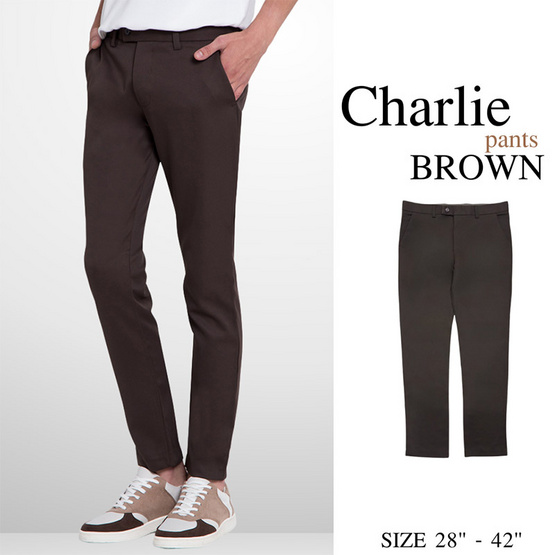 THE ROOM'S - เดอะรูม กางเกงสแล็คขายาว ขากระบอกเล็ก สีน้ำตาล