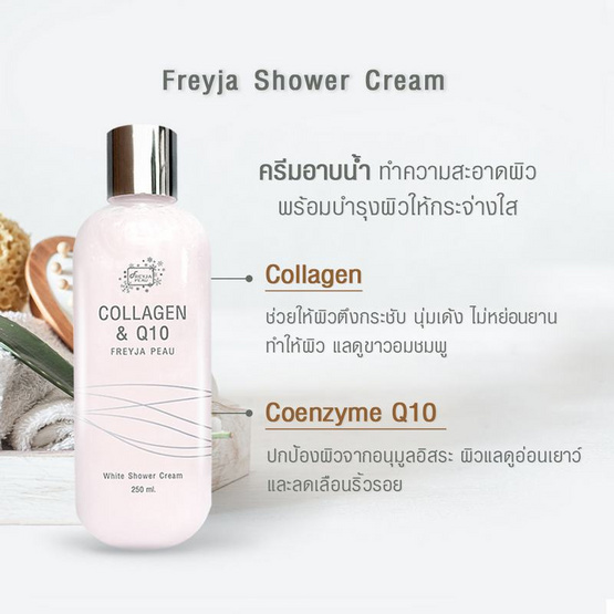 Freyja Peau เซตดูแลผิวกาย Collagen&Q10 White Shower Cream 250 ml & White Body Lotion 250 มล. Freyja Peau เซตดูแลผิวกาย Collagen&Q10 White Shower Cream 250 ml & White Body Lotion 250 มล.
