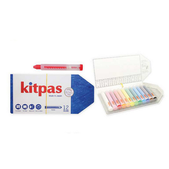 Kitpas สีเทียน 12 สี มีแท่งพลาสติกหุ้มแท่งสี KHL-12C (ผลิตจากขี้ผึ้งรำข้าวญี่ปุ่น)
