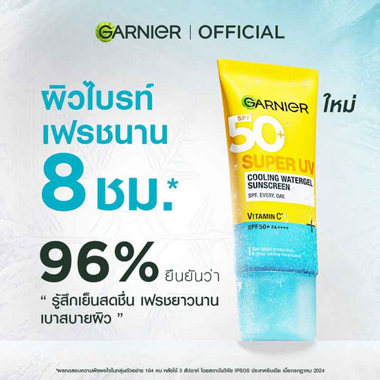 การ์นิเย่ ซูเปอร์ ยูวี คูลลิ่ง วอเตอร์เจล ซันสกรีน วิตามินซี SPF50+PA++++30 มล. การ์นิเย่ ซูเปอร์ ยูวี คูลลิ่ง วอเตอร์เจล ซันสกรีน วิตามินซี SPF50+PA++++30 มล.