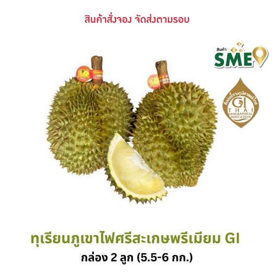 ทุเรียนภูเขาไฟศรีสะเกษหมอนทองพรีเมียม GI 2 ลูก (5.5-6 กก.)