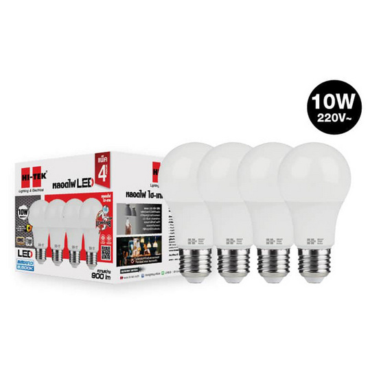 HI-TEK หลอด LED มวยไทย E27 10W แสงขาว (แพ็ก 4 ชิ้น) HI-TEK หลอด LED มวยไทย E27 10W แสงขาว (แพ็ก 4 ชิ้น)