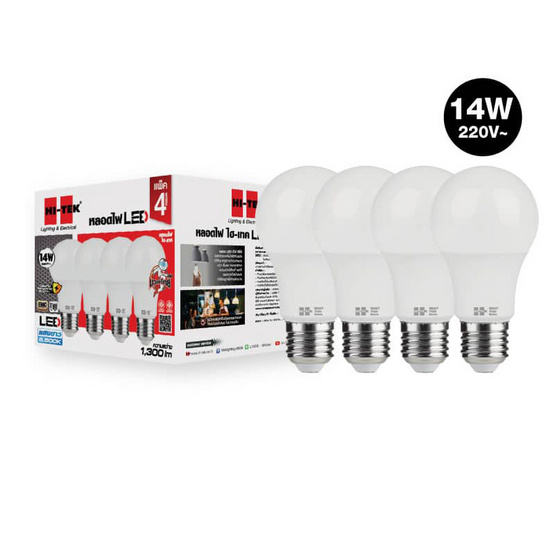 HI-TEK หลอด LED มวยไทย E27 14W แสงขาว (แพ็ก 4 ชิ้น) HI-TEK หลอด LED มวยไทย E27 14W แสงขาว (แพ็ก 4 ชิ้น)