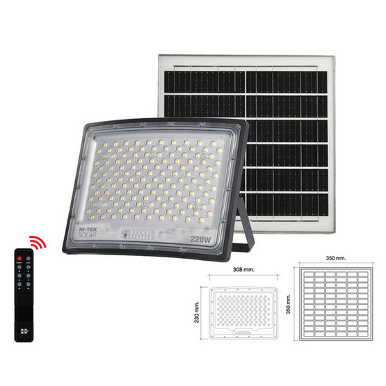 HI-TEK โคมฝลัดไลท์โซล่า LED แบบโค้ง 220W แสงขาว HI-TEK โคมฝลัดไลท์โซล่า LED แบบโค้ง 220W แสงขาว