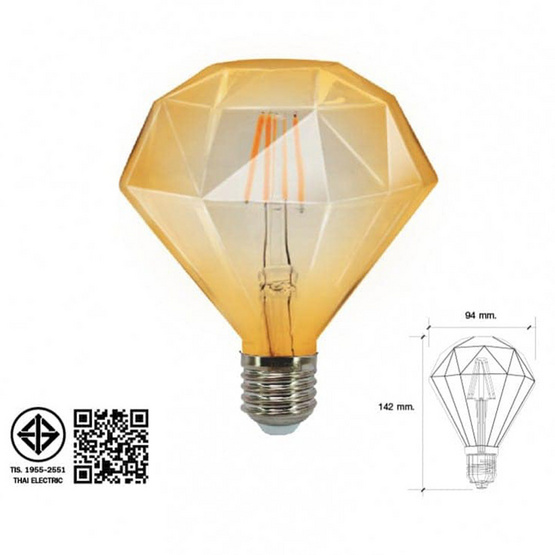 HI-TEK หลอด LED เรทโทร ทรงเหลี่ยมเพชร E27 6W 2200K-ทอง HI-TEK หลอด LED เรทโทร ทรงเหลี่ยมเพชร E27 6W 2200K-ทอง