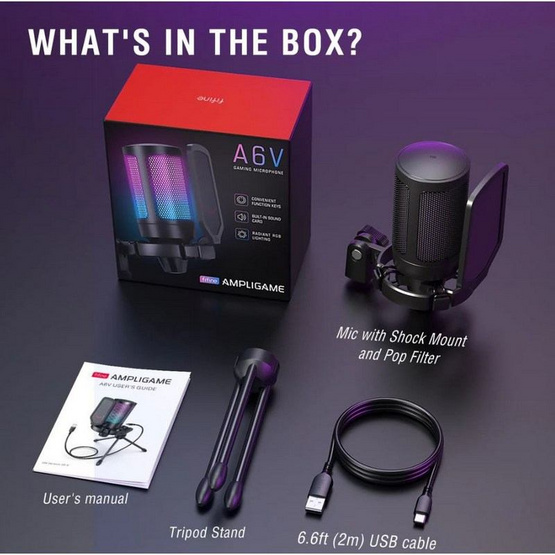 FIFINE ไมโครโฟน USB พร้อมขาตั้ง Tripod A6V
