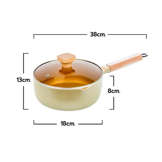 RRS หม้อด้ามพร้อมฝา ขนาด 18 ซม. Japanese-Style Snow Golden pan