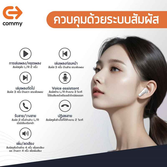 Commy หูฟังบลูทูธแบบ True Wireless รุ่น TWS 002D Commy หูฟังบลูทูธแบบ True Wireless รุ่น TWS 002D