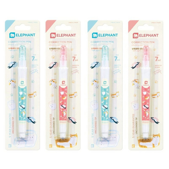 Elephant ตราช้าง ปากกาลบคำผิด 7 มล. Liquid Cat ด้ามคละลาย (แพ็ก 4 ด้าม)