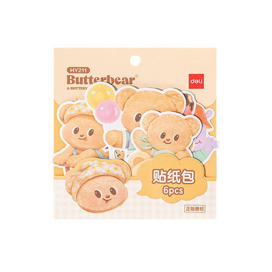 Deli สติ๊กเกอร์ Butterbear 6 ชิ้น คละลาย (แพ็ก 3 ชุด)