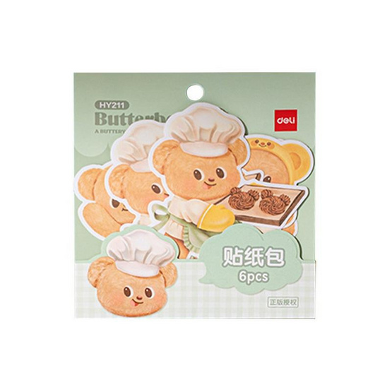 Deli สติ๊กเกอร์ Butterbear 6 ชิ้น คละลาย (แพ็ก 3 ชุด)
