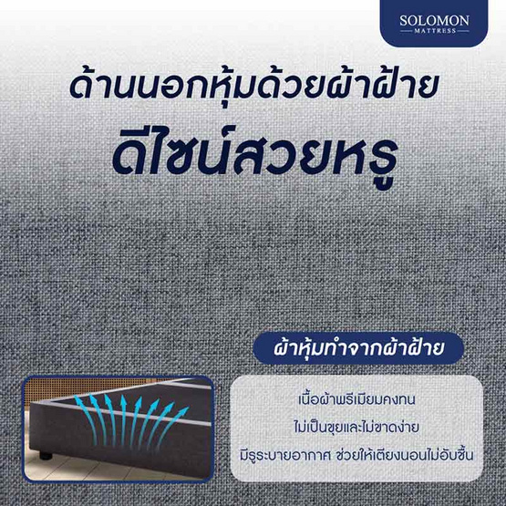 SOLOMON เตียงนอน ฐานเตียง หุ้มผ้าสีเทา ไม้แท้แข็งแรงทนทาน รุ่น Valor หัวลายตาราง