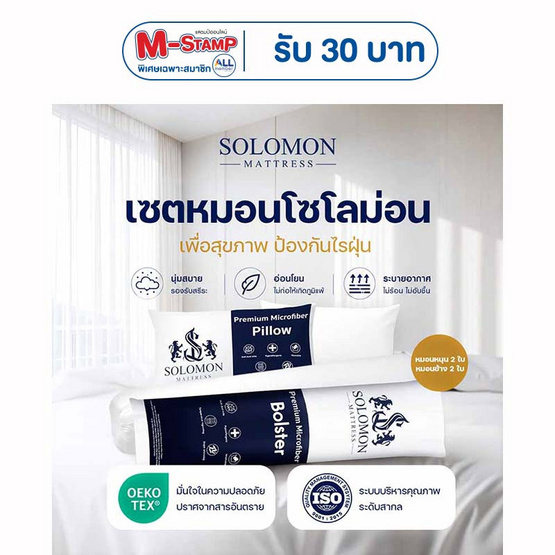 SOLOMON หมอนหนุน 2 ใบ หมอนข้าง 2 ใบ สีขาว เซ็ตคู่