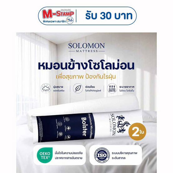 SOLOMON หมอนข้าง 2 ใบ เพื่อสุขภาพ ป้องกันไรฝุ่น