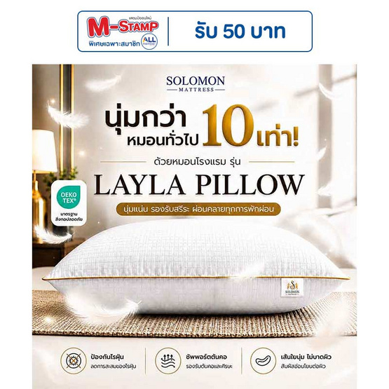 SOLOMON หมอนหนุนขอบทองเกรดโรงแรม Layla Pillow