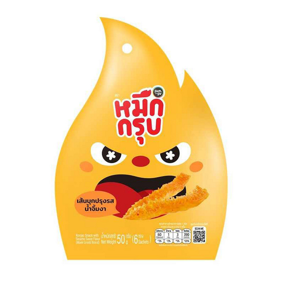 หมึกกรุบ เส้นบุกปรุงรสน้ำจิ้มงา 50 กรัม (แพ็ก 12 ชิ้น)