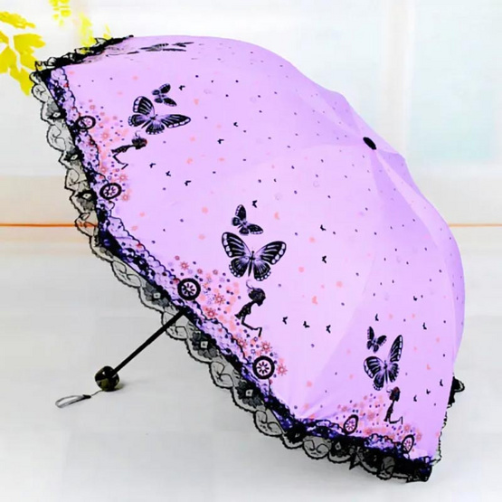 Umbrella ร่มพับ กันฝน กันแสงแดด พิมพ์ลายลูกไม้ผีเสื้อ