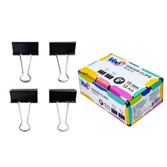 Vee คลิปดำหนีบกระดาษ 15 mm. VB-CB-113 (กล่อง 12 ชิ้น) Vee คลิปดำหนีบกระดาษ 15 mm. VB-CB-113 (กล่อง 12 ชิ้น)