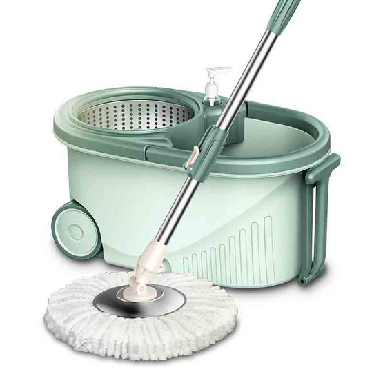 ALLSKING ชุดถังปั่น Spin Mop ทรงกลมพร้อมผ้า 1 ผืน สีเขียว