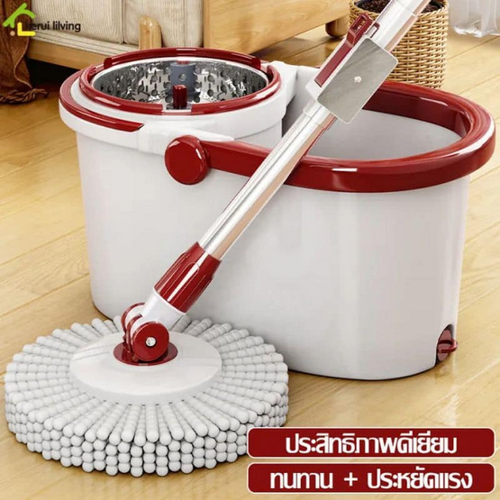 ALLSKING ไม้ถูพื้นถังปั่น Spin Mop ถังปั่นตะเเกรงสแตนเลสพร้อมผ้า 1 ผืน ALLSKING ไม้ถูพื้นถังปั่น Spin Mop ถังปั่นตะเเกรงสแตนเลสพร้อมผ้า 1 ผืน