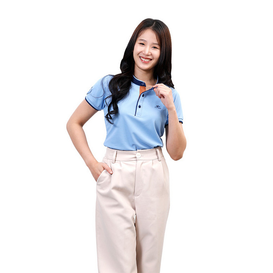 CP ALL เสื้อโปโลหญิง Upcycling สีฟ้า CP ALL เสื้อโปโลหญิง Upcycling สีฟ้า